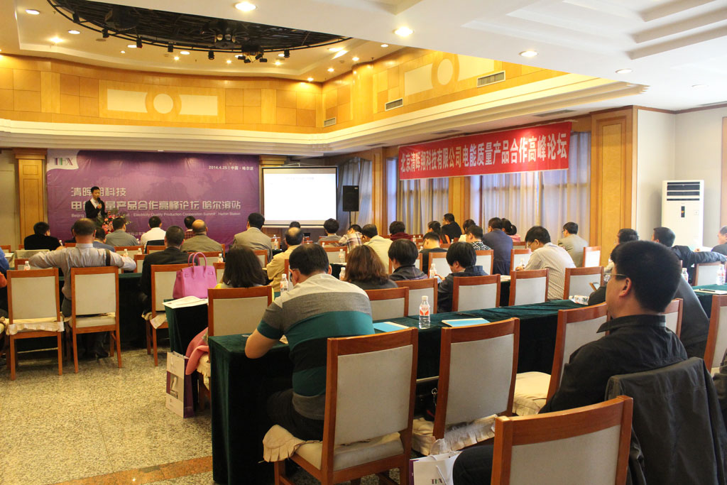 我公司产品总监、清华大学助理研究员阎吉正在讲解电能质量产品在电网的应用与发展前景